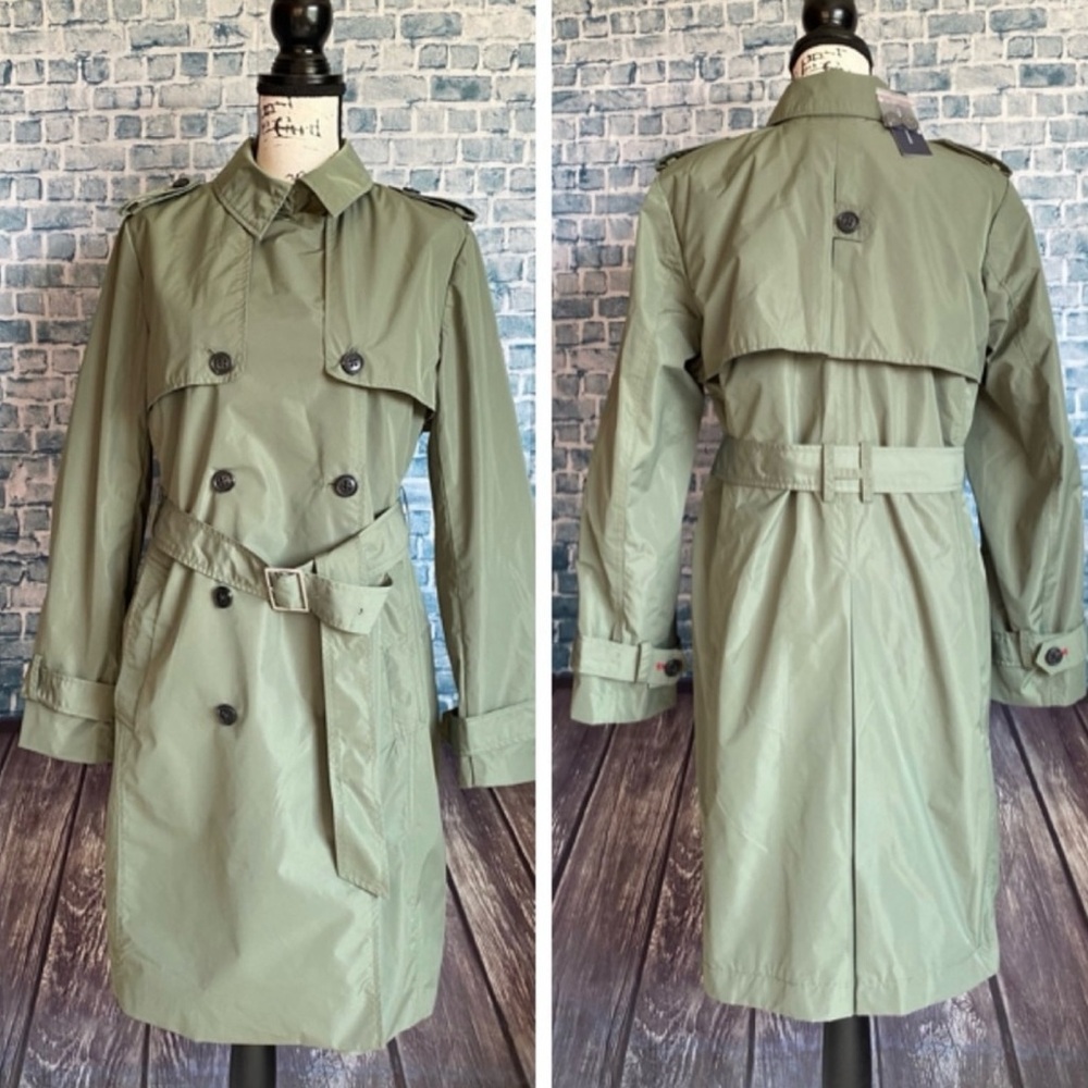 Tommy Hilfiger Green Double-Breasted Trench Coat